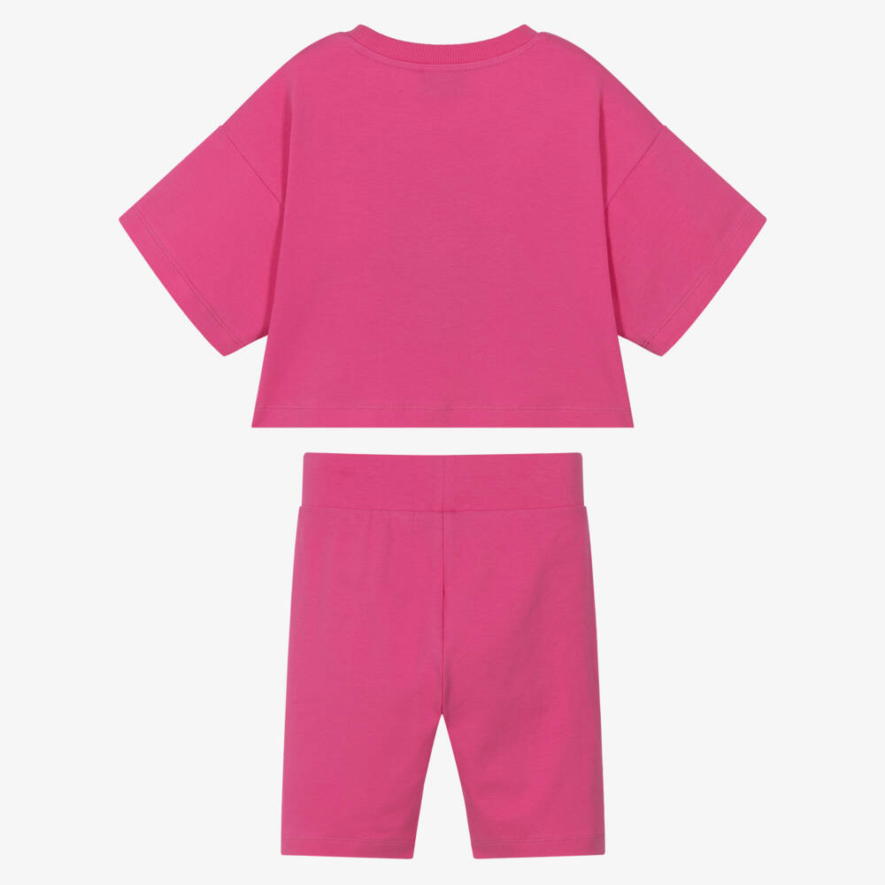 Moschino-Girls Bright Pink Cotton Moschino Bear Shorts Set | Childrensalon