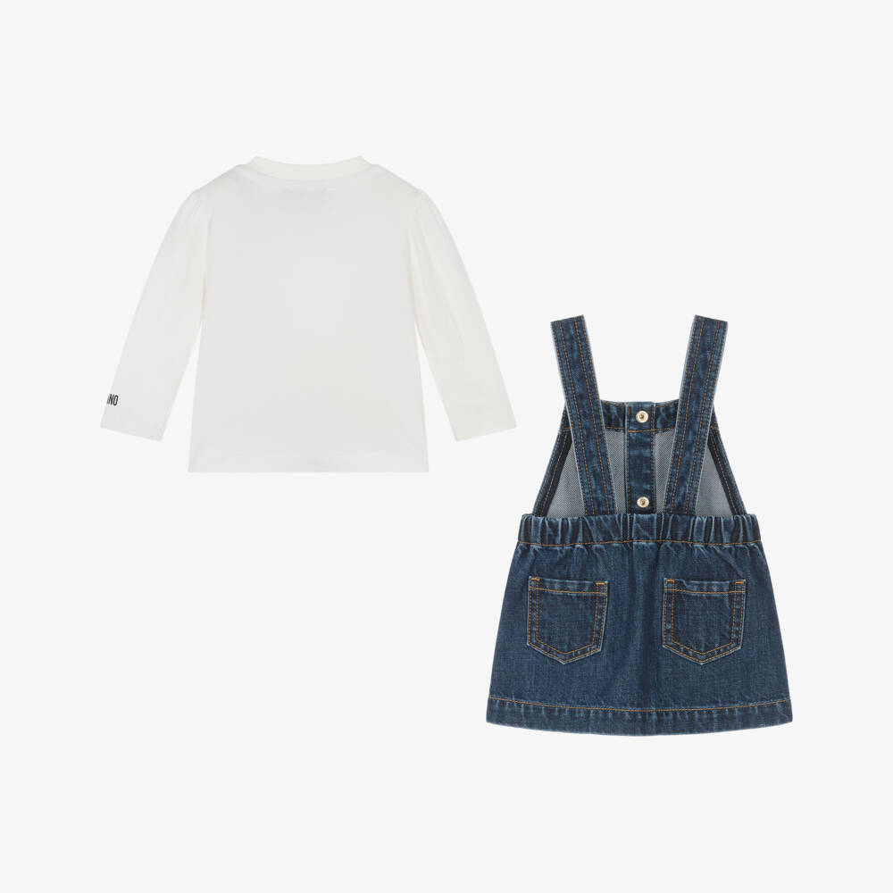 Moschino-Girls Dark Blue Denim Dress Set with Heart Motif | Childrensalon