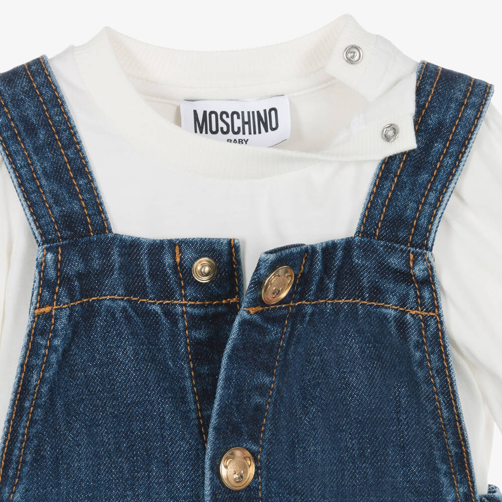 Moschino-Girls Dark Blue Denim Dress Set with Heart Motif | Childrensalon