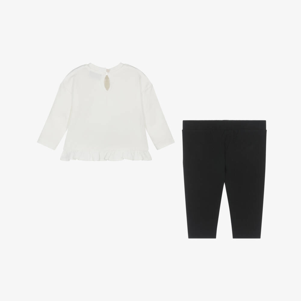 Moschino-طقم ليقنز بطبعة دب وقلب لون عاجي وأسود للبنات الرضع | Childrensalon