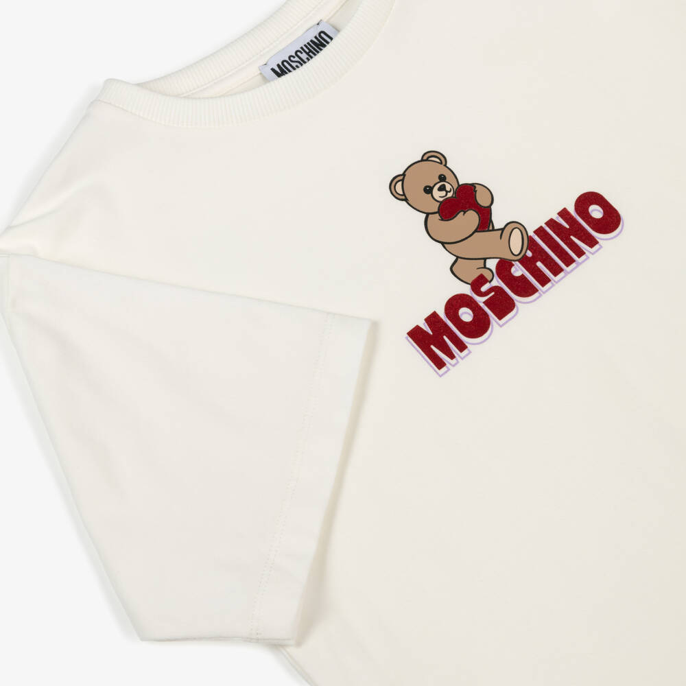 Moschino-Girls Ivory & Bright Red Leggings Set with Metallic Logo | Childrensalon