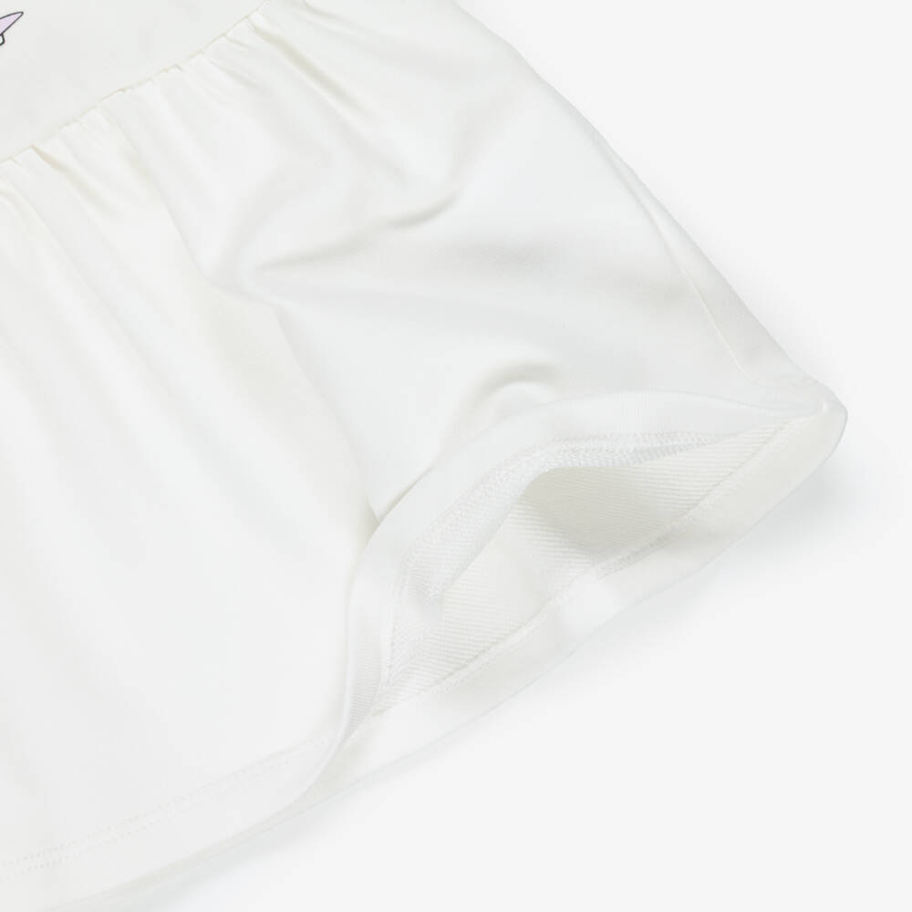 Moschino-Girls Ivory Cotton Dress with Rolled-Up Sleeves  | Childrensalon