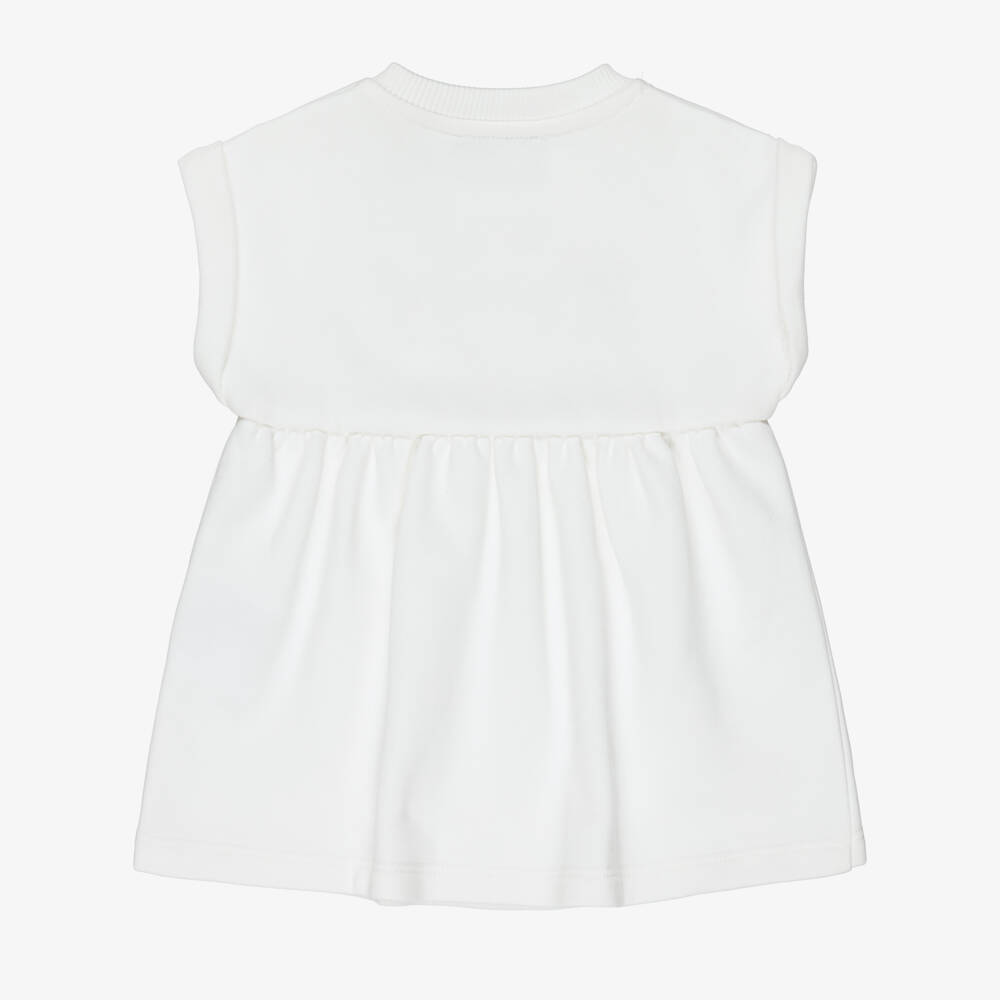 Moschino-Girls Ivory Cotton Dress with Rolled-Up Sleeves  | Childrensalon