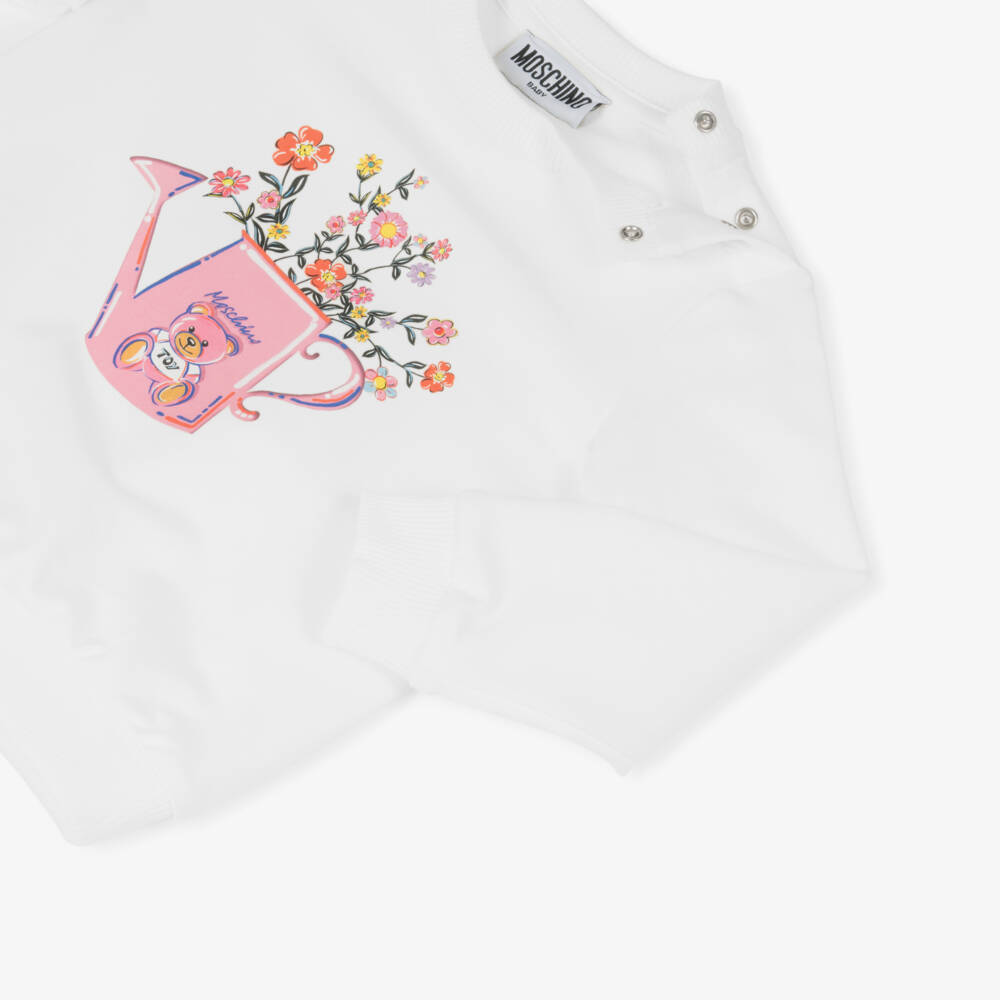 Moschino-Girls Ivory Cotton Floral Print Sweatshirt | Childrensalon