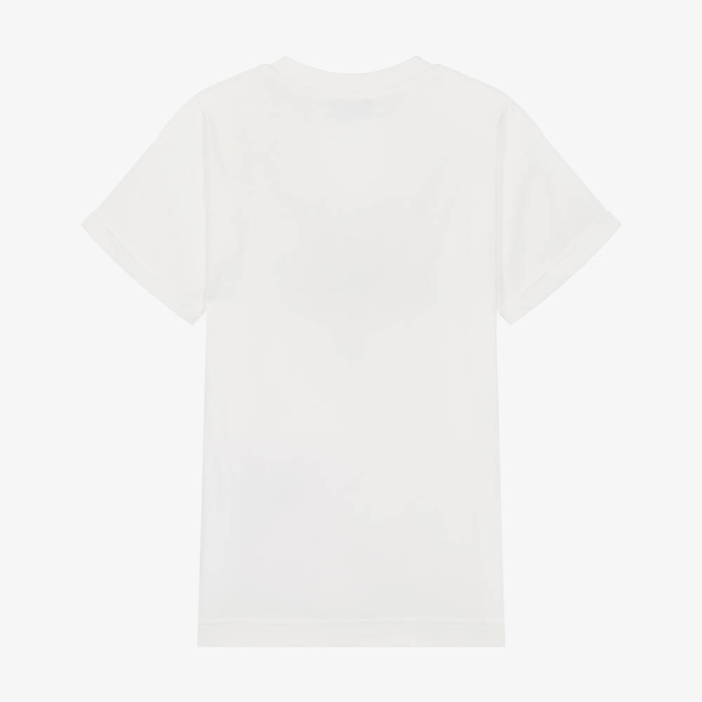 Moschino-Girls Ivory Cotton T-Shirt Dress with Triple Logo | Childrensalon