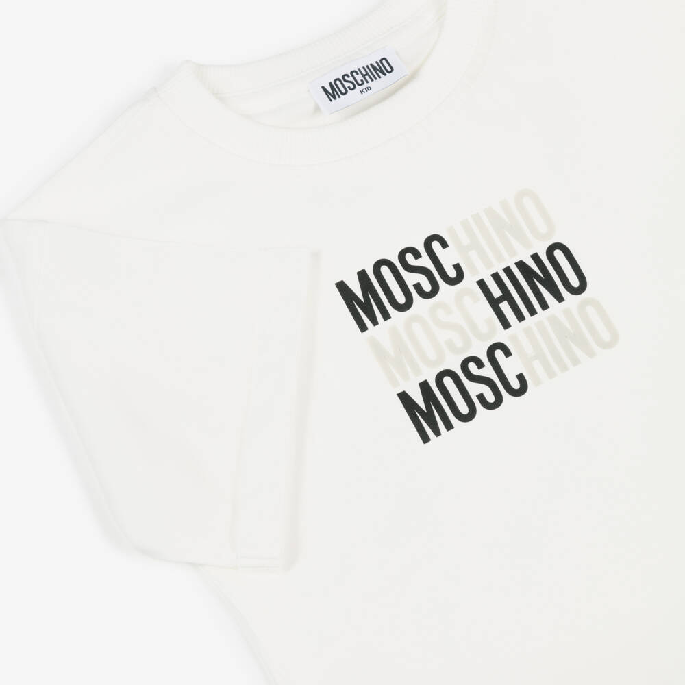 Moschino-Girls Ivory Cotton T-Shirt Dress with Triple Logo | Childrensalon