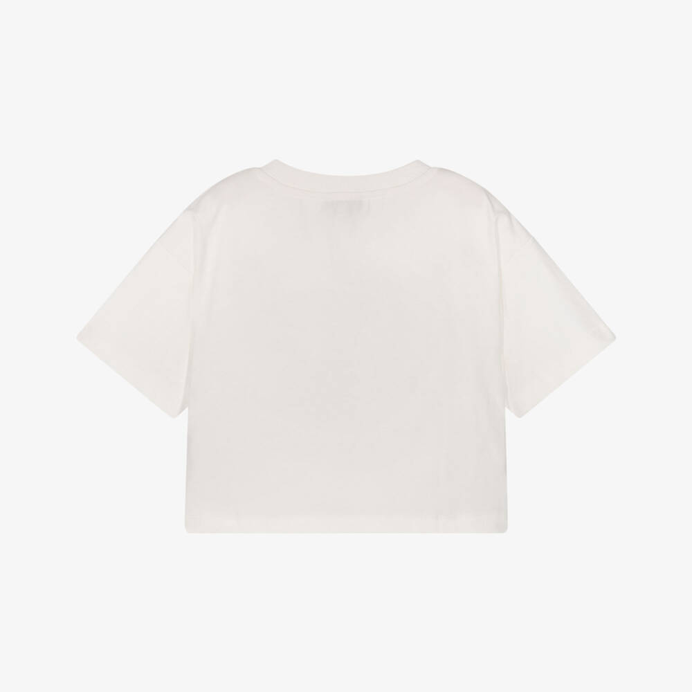 Moschino-Girls Ivory Cotton T-Shirt with Heart Logo | Childrensalon