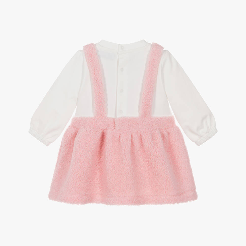 Moschino-Girls Ivory & Pink Sherpa Fleece Teddy Bear Dress | Childrensalon