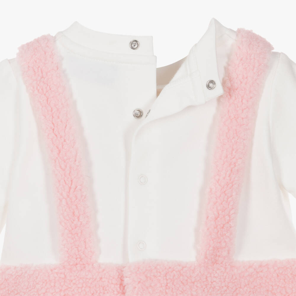 Moschino-Girls Ivory & Pink Sherpa Fleece Teddy Bear Dress | Childrensalon