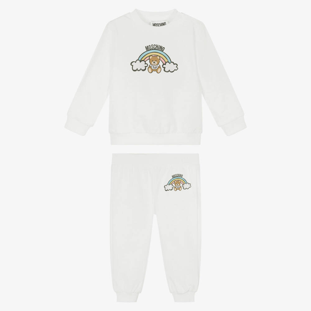 Moschino-Girls Ivory Rainbow Logo Cotton Tracksuit | Childrensalon