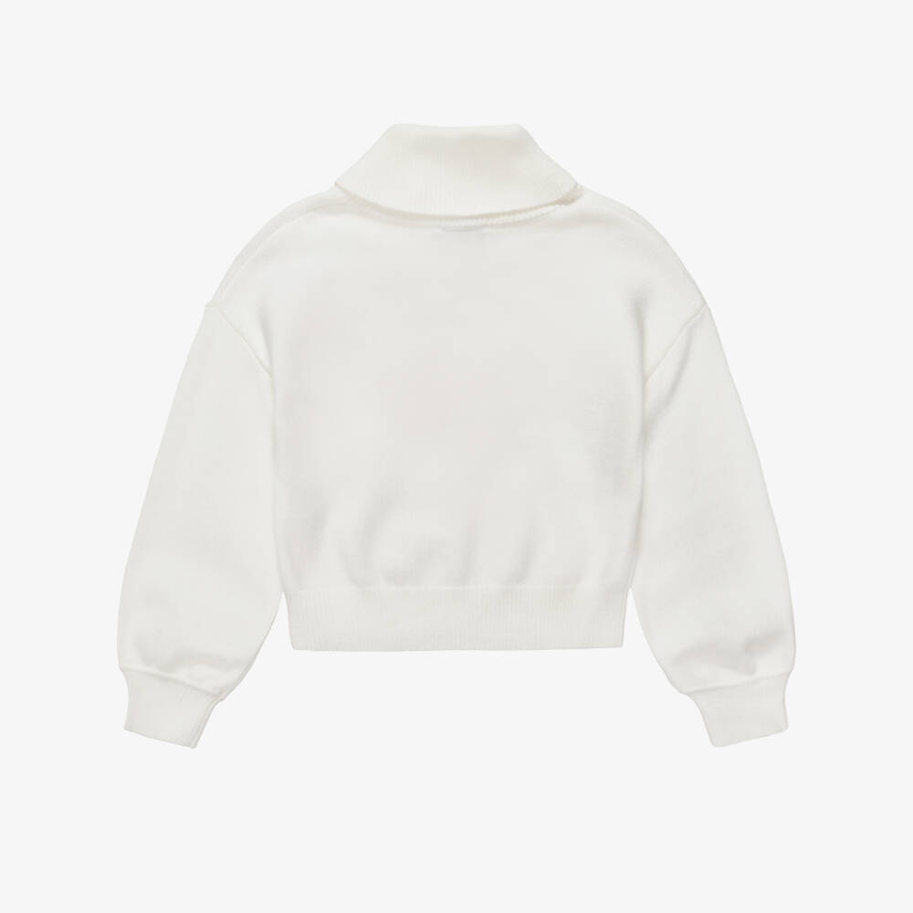 Moschino-Girls Ivory Teddy & Heart Roll Neck Sweater | Childrensalon