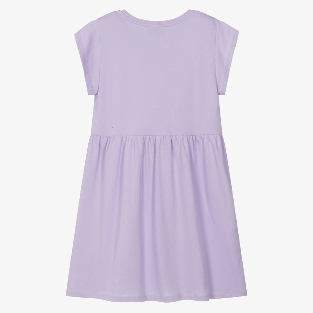 Moschino-Girls Lilac Purple Cotton Piqué Teddy Bear & Flowers Dress | Childrensalon