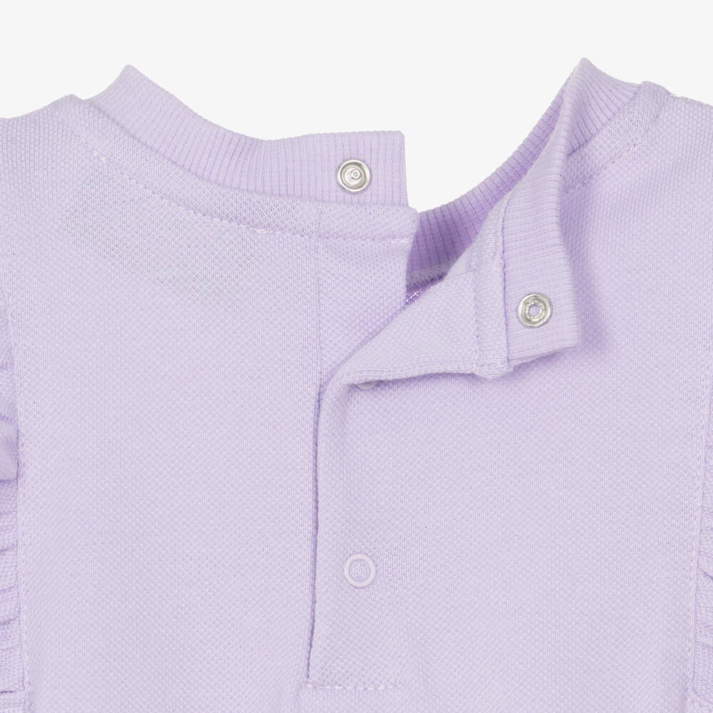 Moschino-Girls Lilac Purple Cotton Piqué Teddy Bear & Flowers Dress | Childrensalon