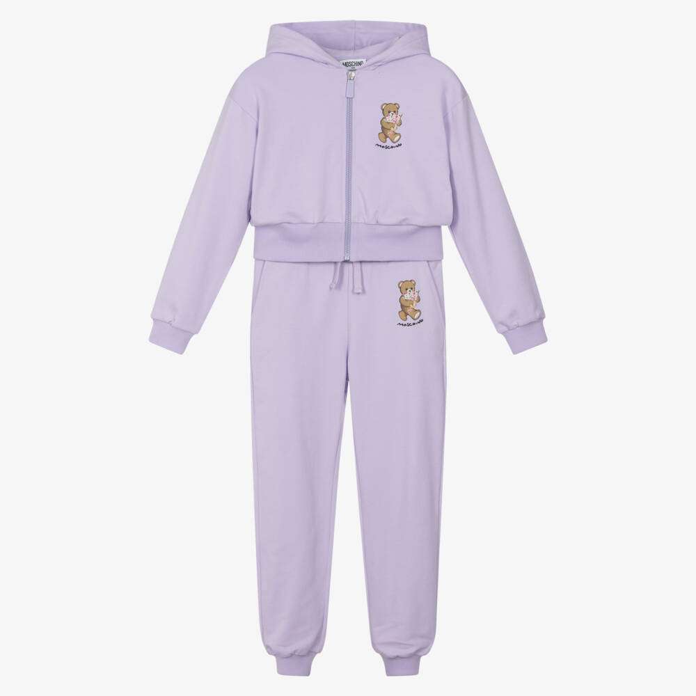 Moschino-Girls Lilac Purple Moschino Bear Tracksuit | Childrensalon