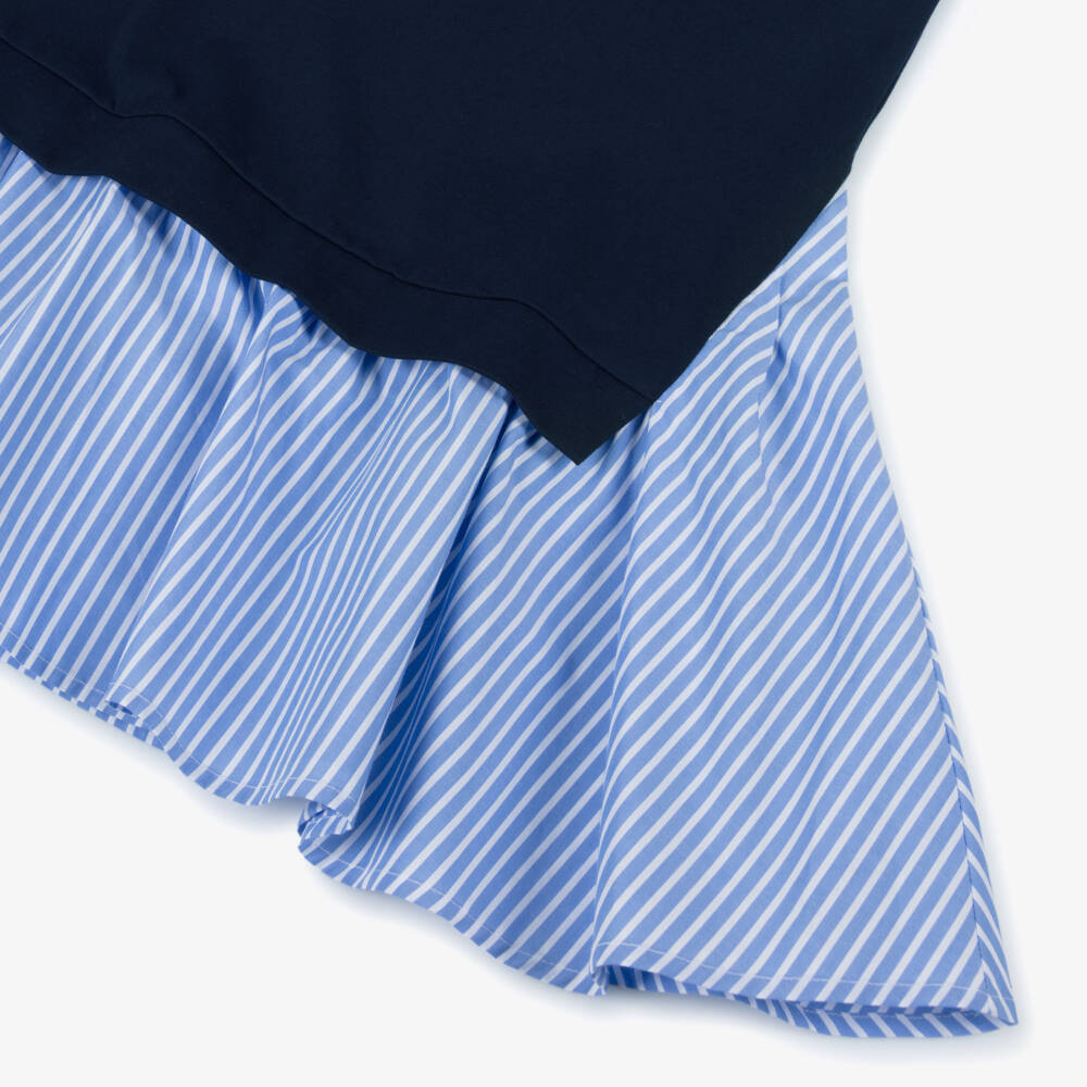 Moschino-Girls Navy Blue Cotton Dress with Colourful Logo | Childrensalon