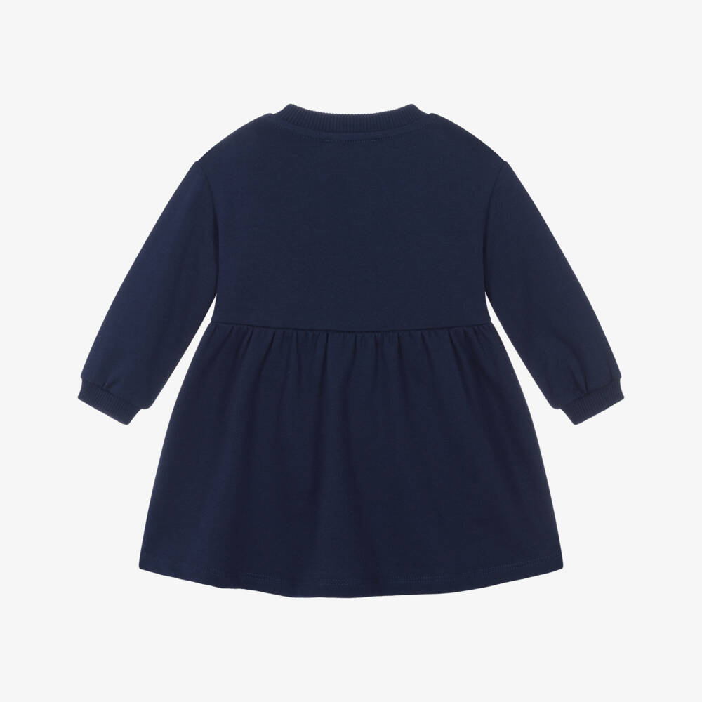 Moschino-Girls Navy Blue Cotton Jersey Dress with Teddy Bear Bow | Childrensalon