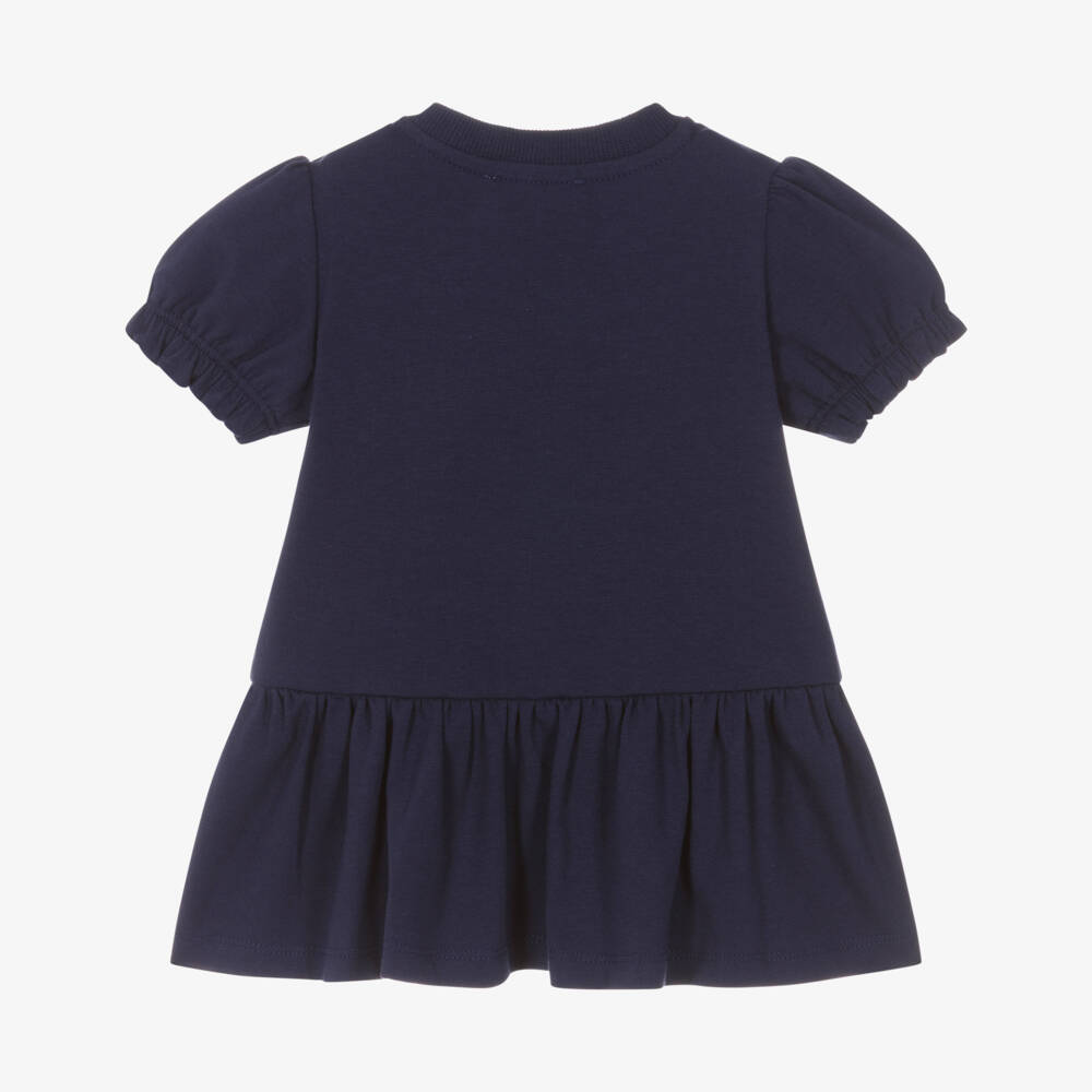 Moschino-Girls Navy Blue Cotton Jersey Teddy Bear Logo Dress | Childrensalon