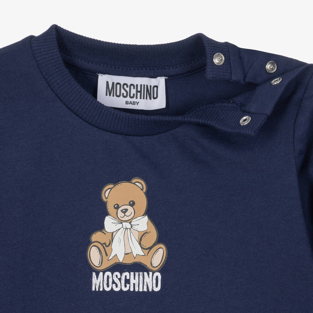 Moschino-Girls Navy Blue Graphic Top in Cotton Jersey | Childrensalon