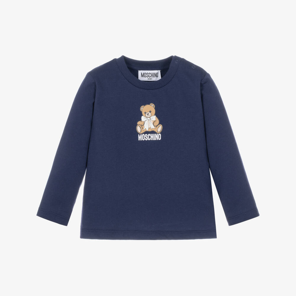 Moschino-Girls Navy Blue Graphic Top in Cotton Jersey | Childrensalon