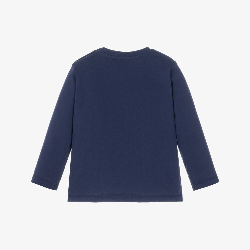 Moschino-Girls Navy Blue Graphic Top in Cotton Jersey | Childrensalon