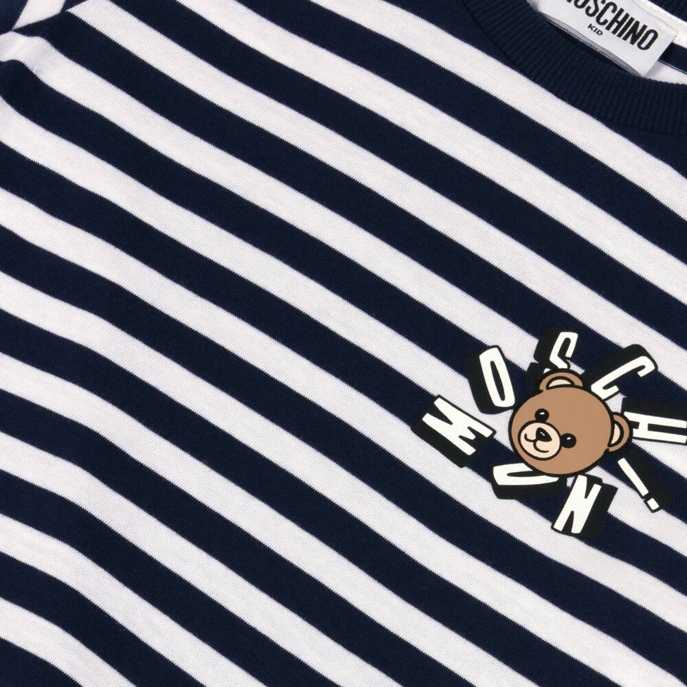 Moschino-Girls Navy Blue & White Striped Cotton Dress | Childrensalon