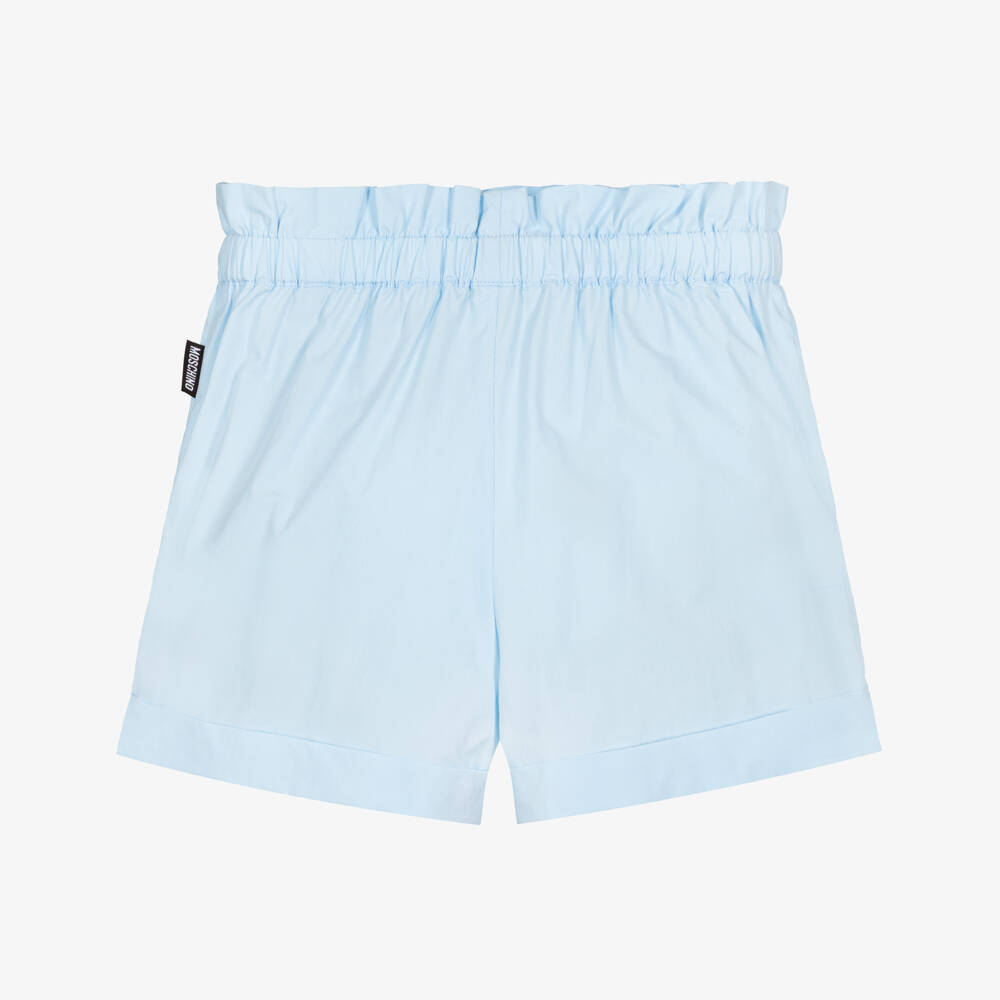 Moschino-Girls Pale Blue Poplin Shorts with Teddy Bear Patch | Childrensalon