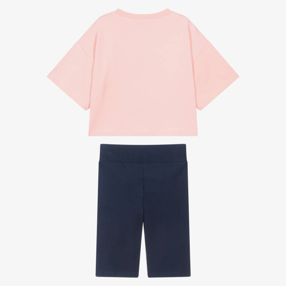 Moschino-Girls Pale Pink & Navy Blue Cotton Moschino Bear Shorts Set | Childrensalon