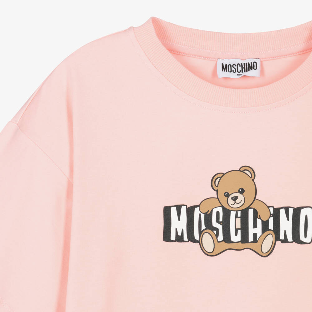 Moschino-Girls Pale Pink & Navy Blue Cotton Moschino Bear Shorts Set | Childrensalon