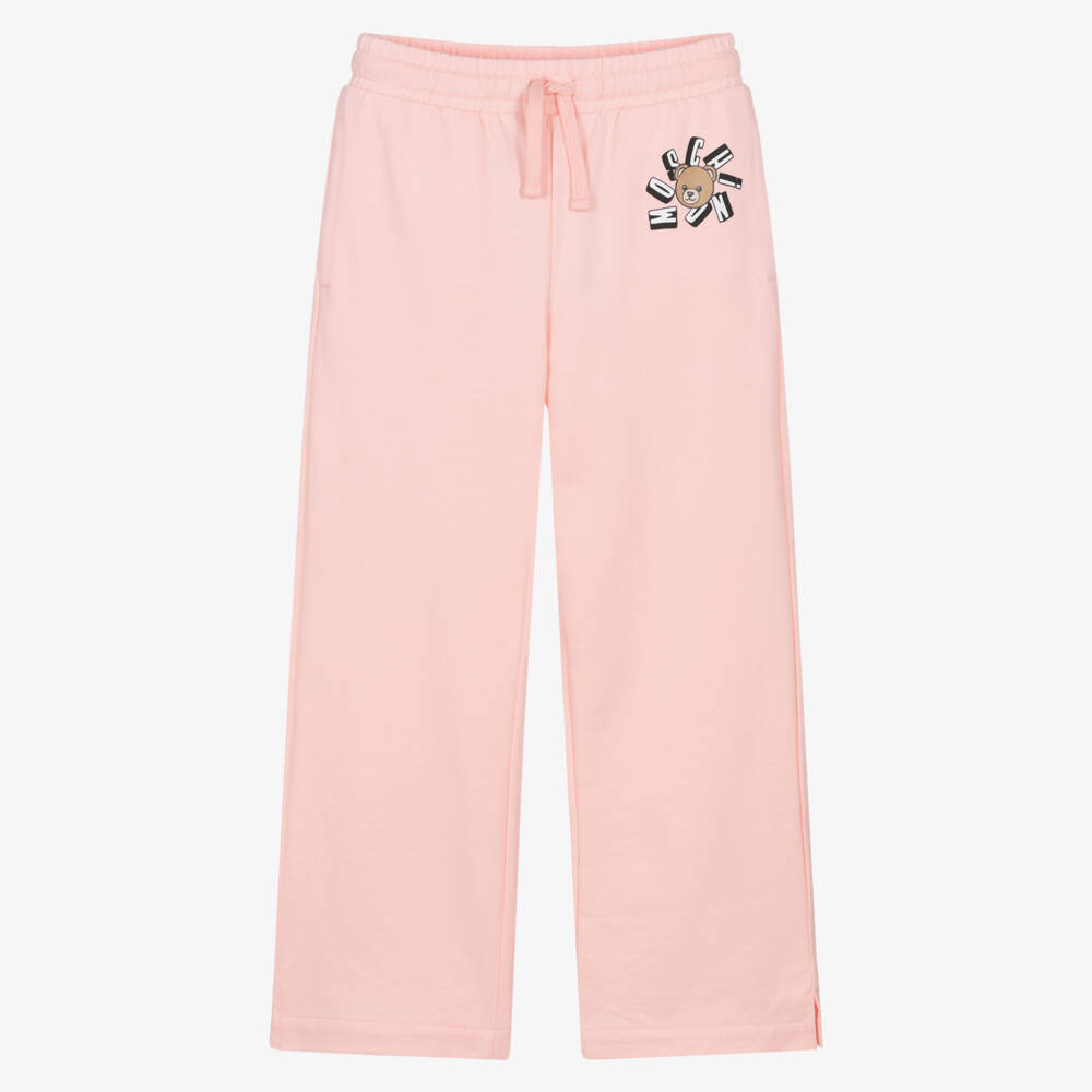 Moschino-Girls Pastel Pink Cotton Jersey Joggers with Logo Print | Childrensalon