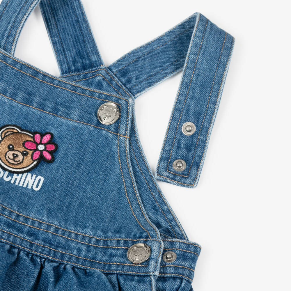 Moschino-Girls Pink & Blue Denim Teddy Bear Dress Set | Childrensalon