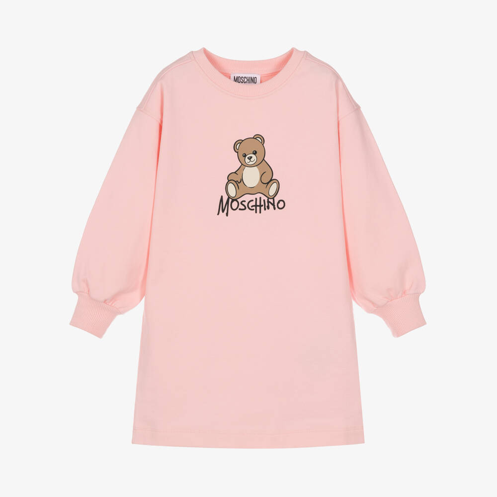 Moschino-Girls Pink Brushback Cotton Sweatshirt Dress | Childrensalon