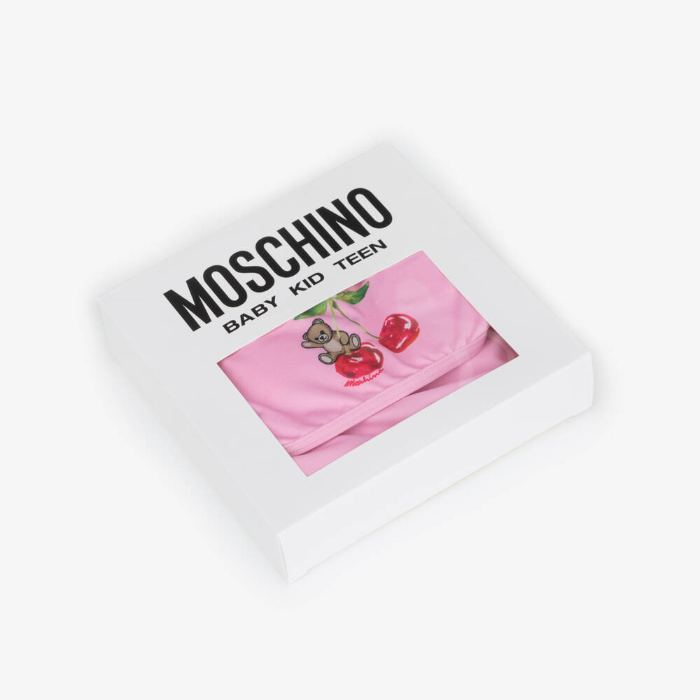 Moschino-Girls Pink Cherry & Teddy Print Bikini | Childrensalon