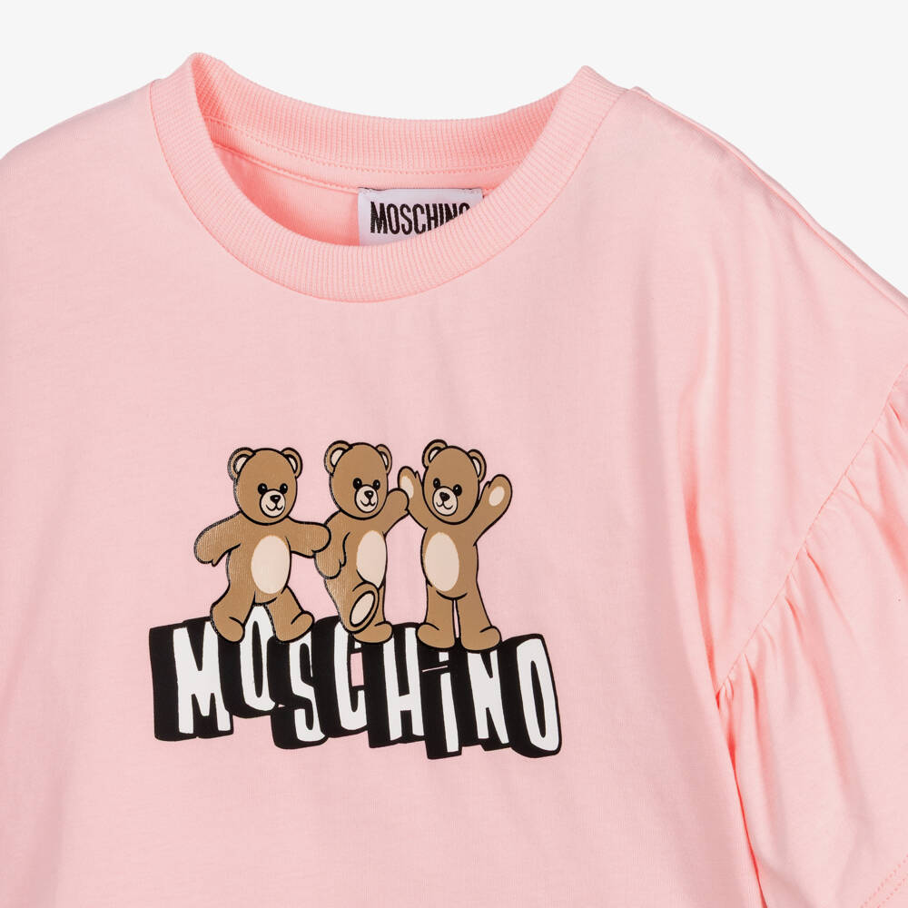 Moschino-Girls Pink Cotton Boxy Fit Teddy Bear T-Shirt | Childrensalon