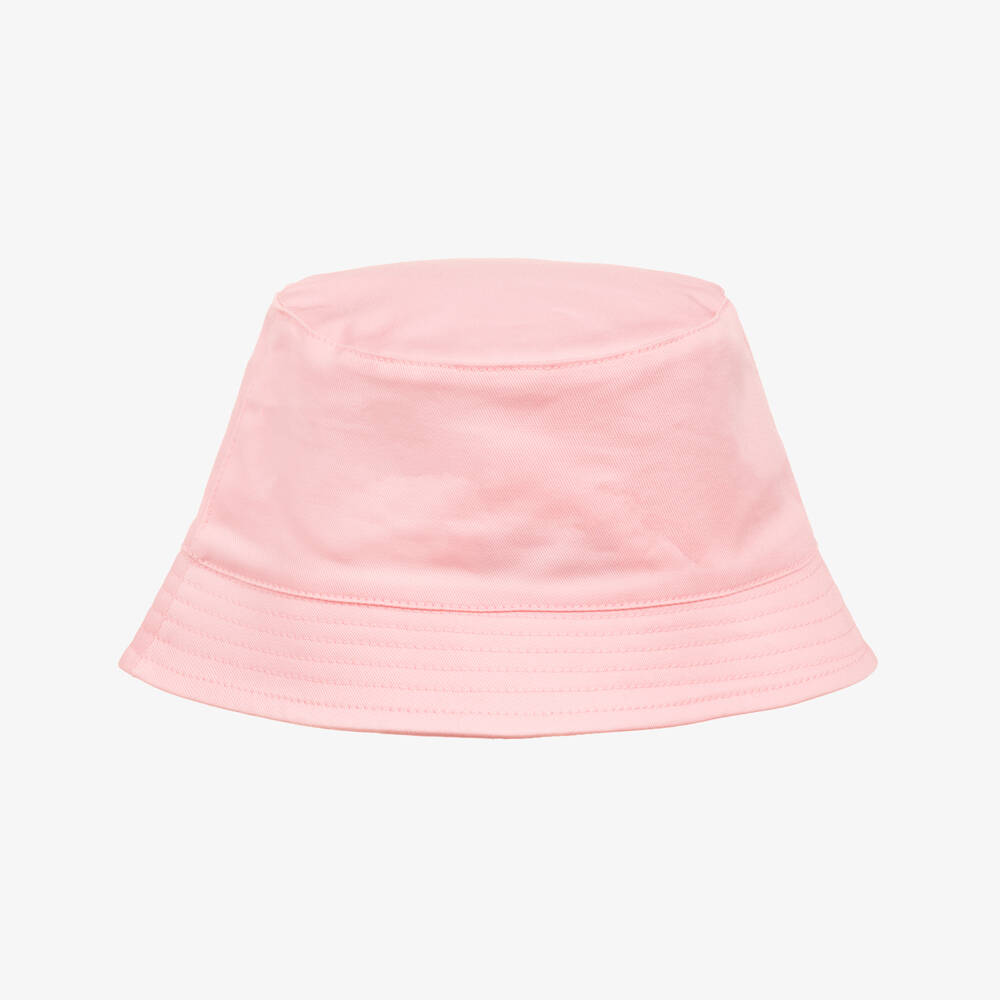 Moschino-Girls Pink Cotton Bucket Hat with Teddy Bear Logo | Childrensalon