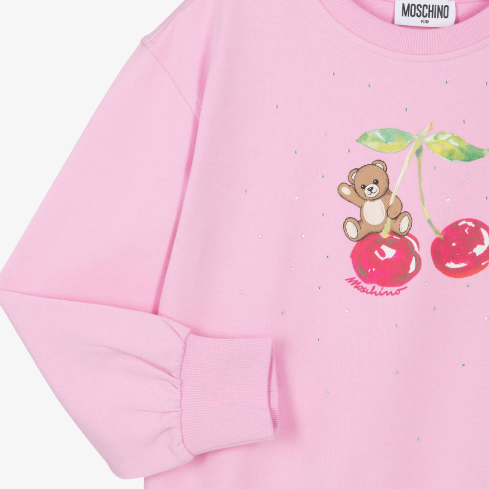 Moschino-Girls Pink Cotton Cherries & Diamantés Sweatshirt | Childrensalon