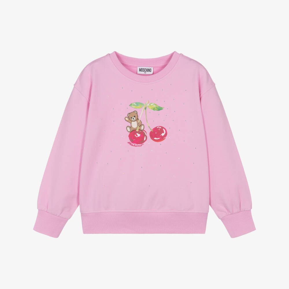 Moschino-Girls Pink Cotton Cherries & Diamantés Sweatshirt | Childrensalon