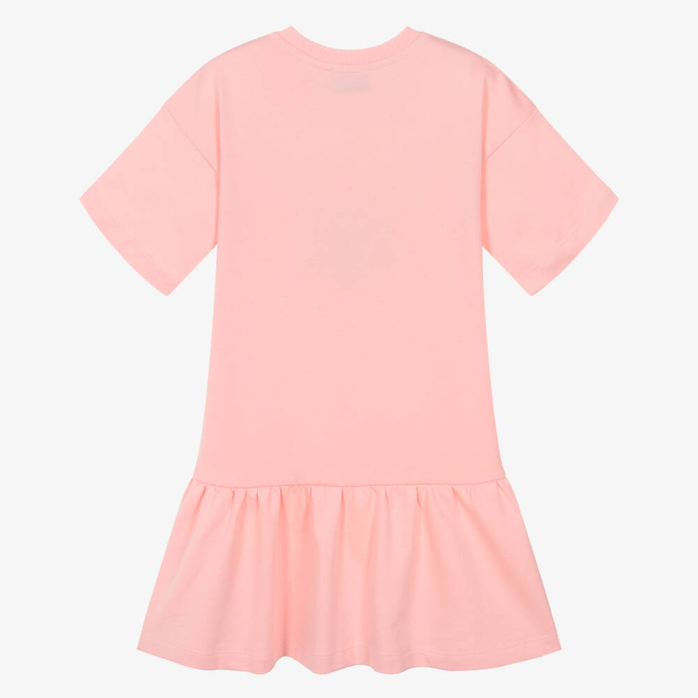 Moschino-Girls Pink Cotton Jersey Teddy Bear Logo Dress | Childrensalon