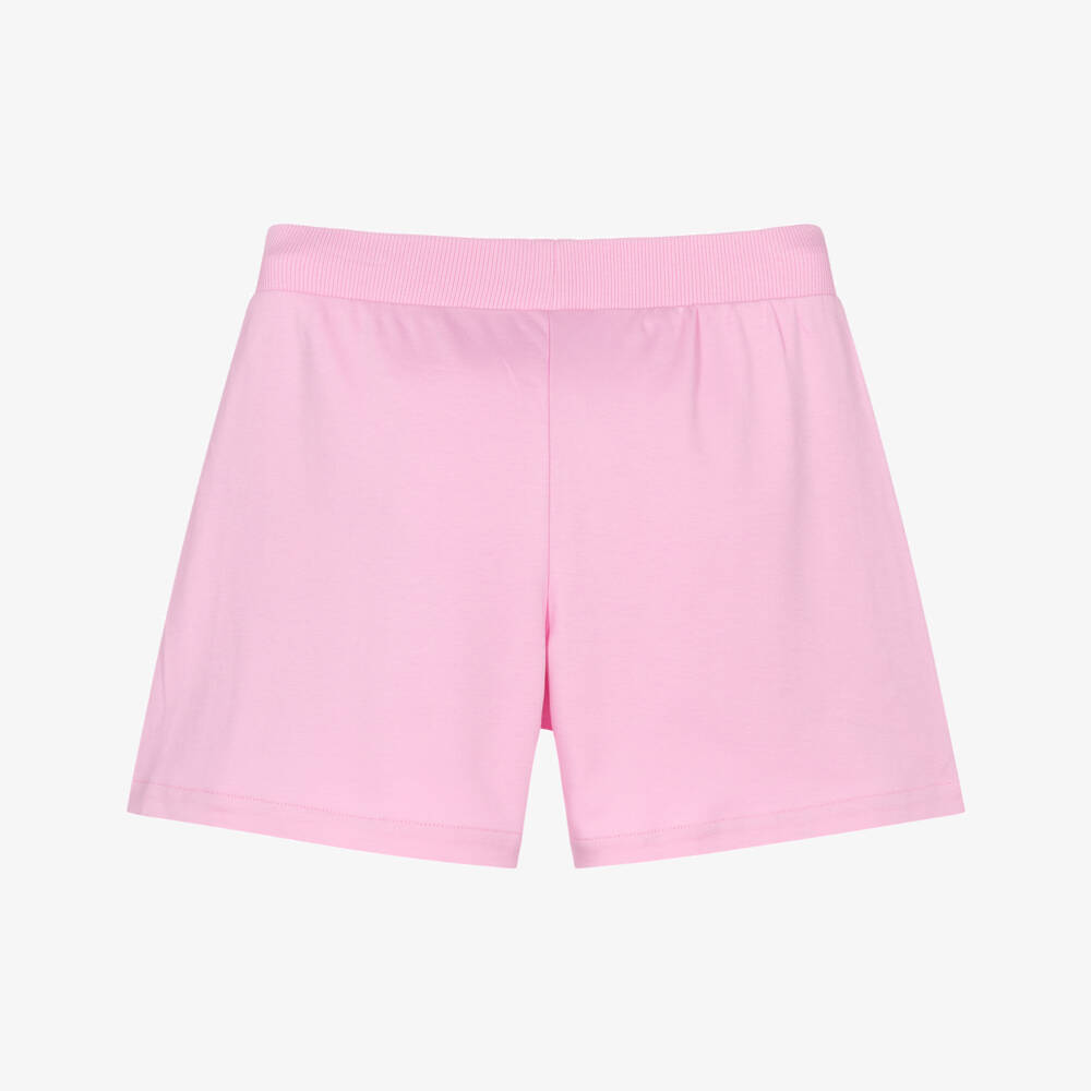 Moschino-Girls Pink Cotton Jersey Teddy Bear Logo Shorts | Childrensalon