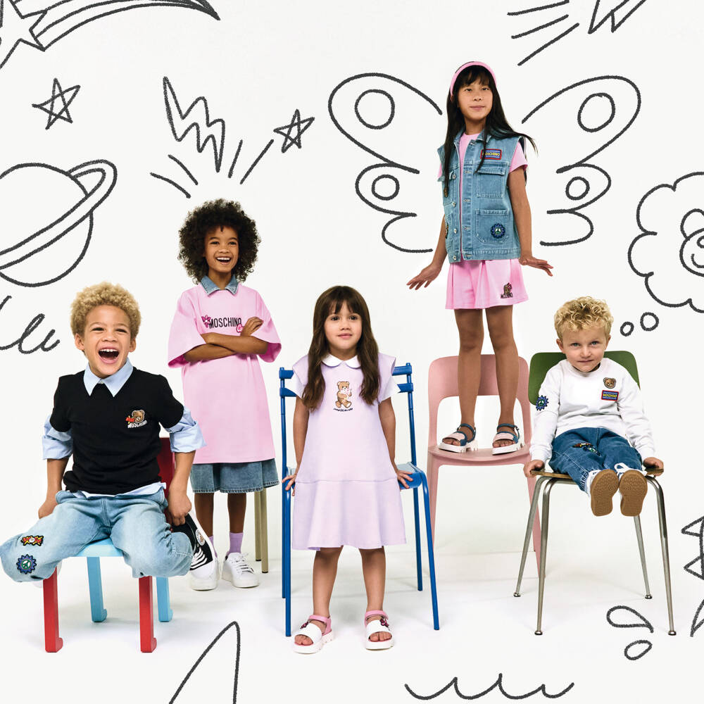 Moschino-Girls Pink Cotton Jersey Teddy Bear Logo Shorts | Childrensalon