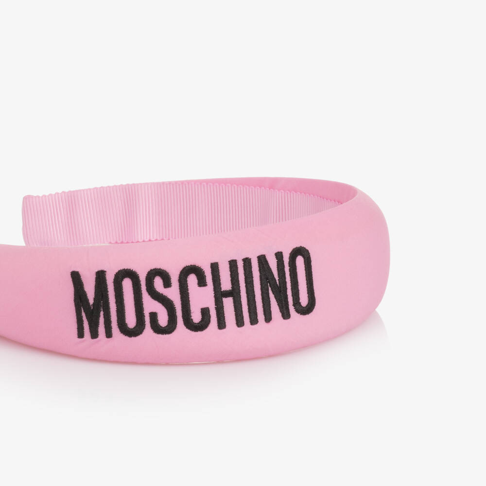 Moschino-Girls Pink Cotton Padded Logo Hairband | Childrensalon