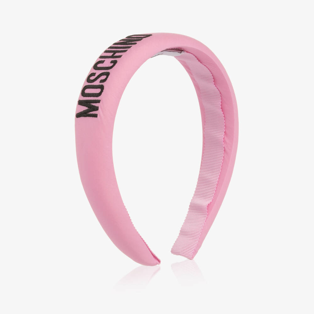 Moschino-Girls Pink Cotton Padded Logo Hairband | Childrensalon