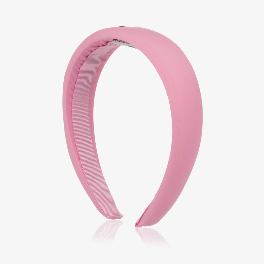Moschino-Girls Pink Cotton Padded Logo Hairband | Childrensalon