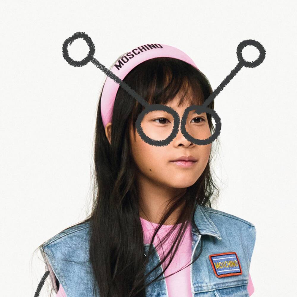 Moschino-Girls Pink Cotton Padded Logo Hairband | Childrensalon