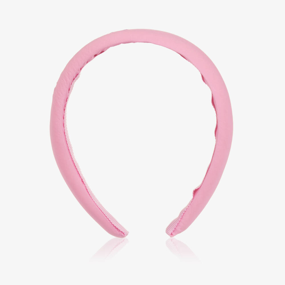 Moschino-Girls Pink Cotton Padded Logo Hairband | Childrensalon