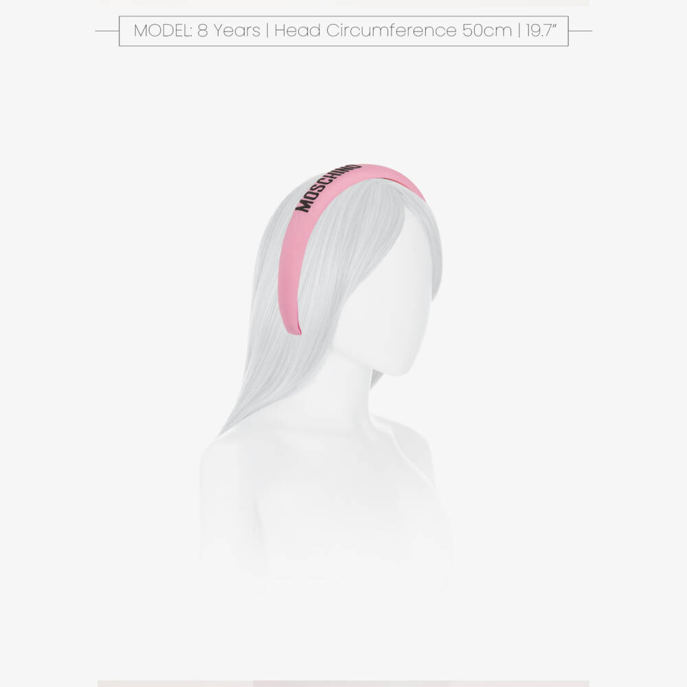 Moschino-Girls Pink Cotton Padded Logo Hairband | Childrensalon
