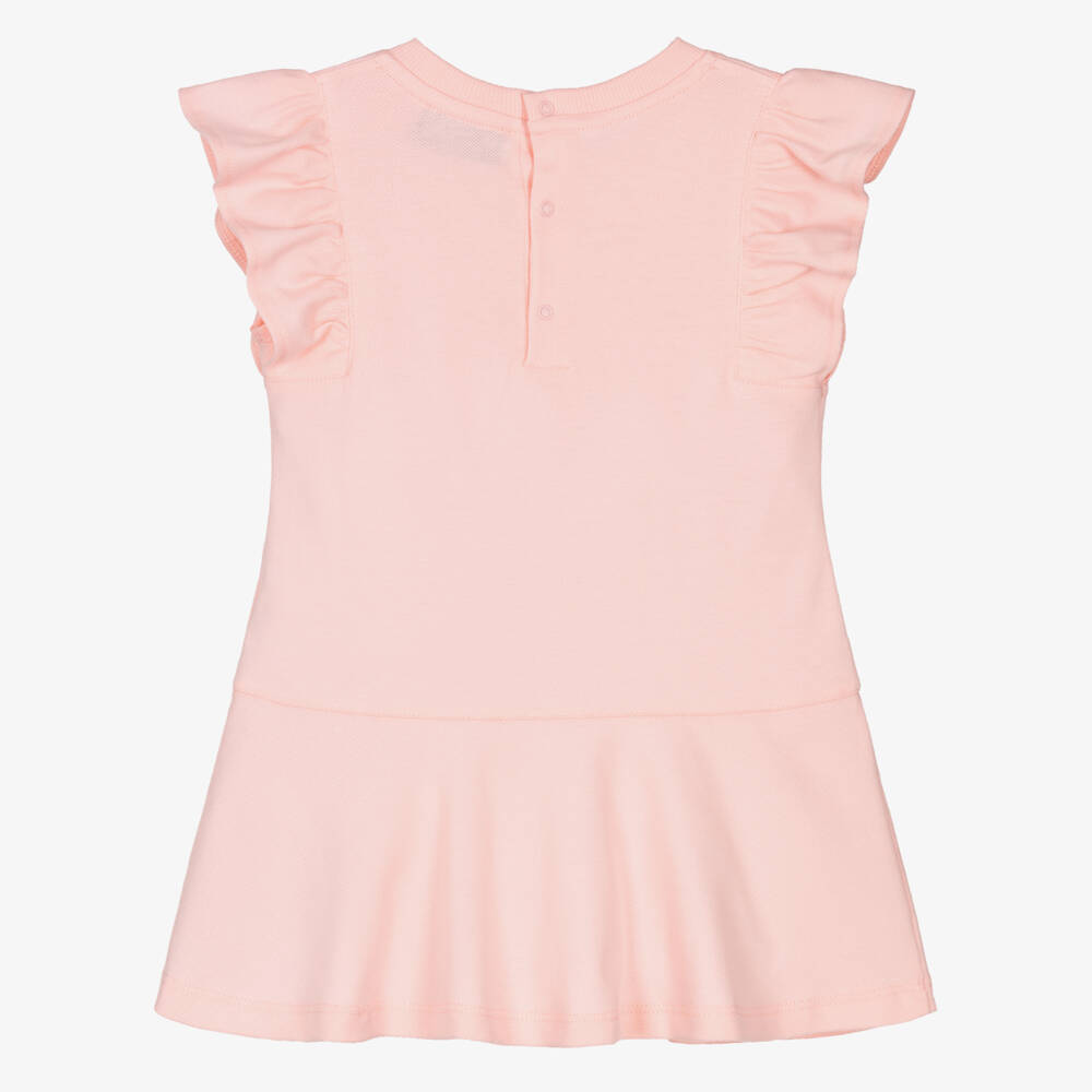 Moschino-Girls Pink Cotton Piqué Teddy Bear & Flowers Dress | Childrensalon