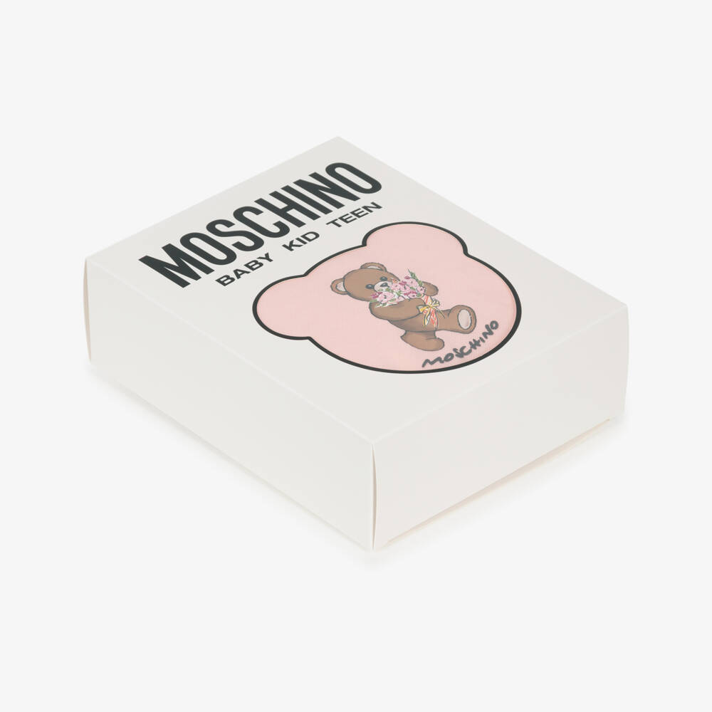 Moschino-Girls Pink Cotton Piqué Teddy Bear & Flowers Dress | Childrensalon
