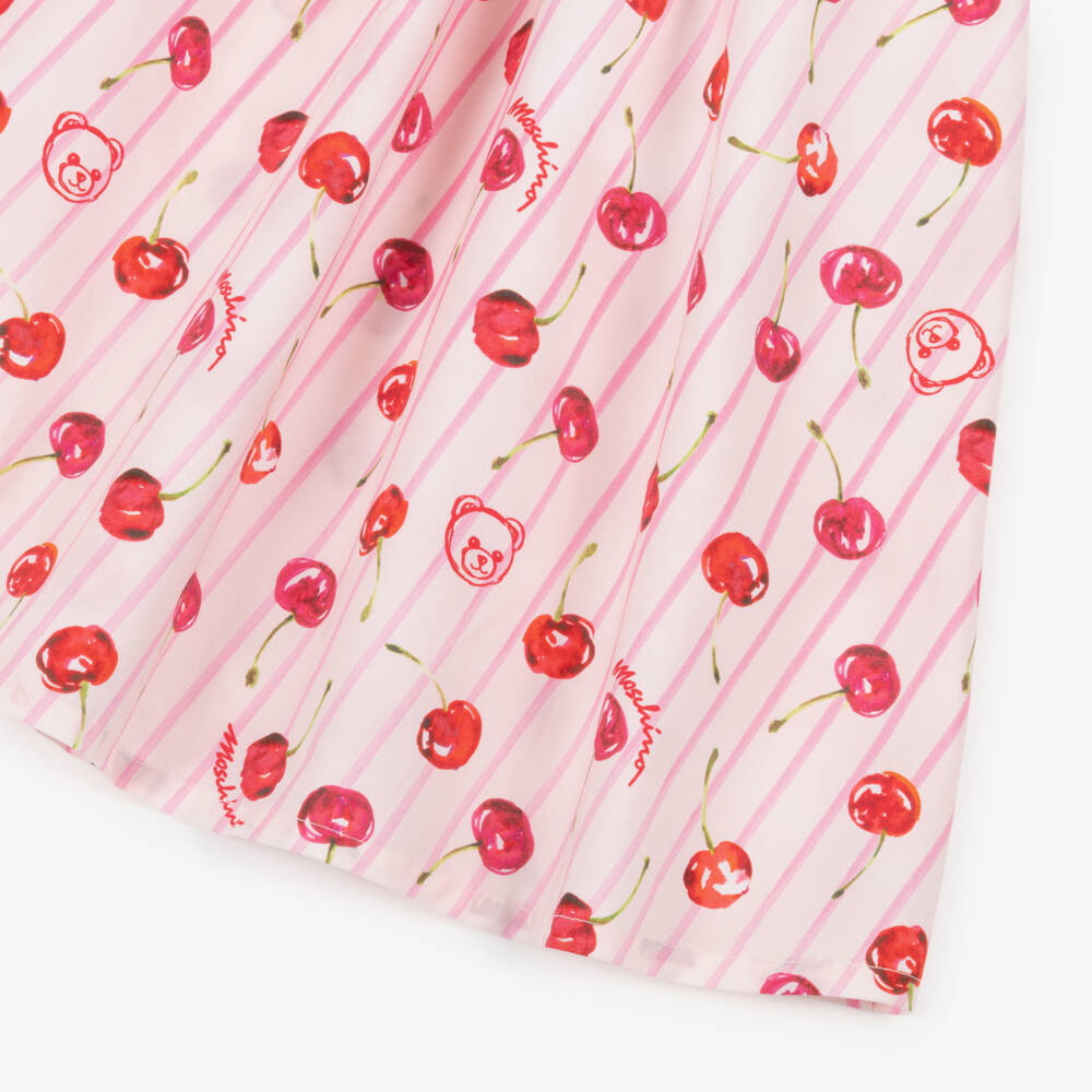 Moschino-Girls Pink Cotton Poplin Cherries Skirt | Childrensalon