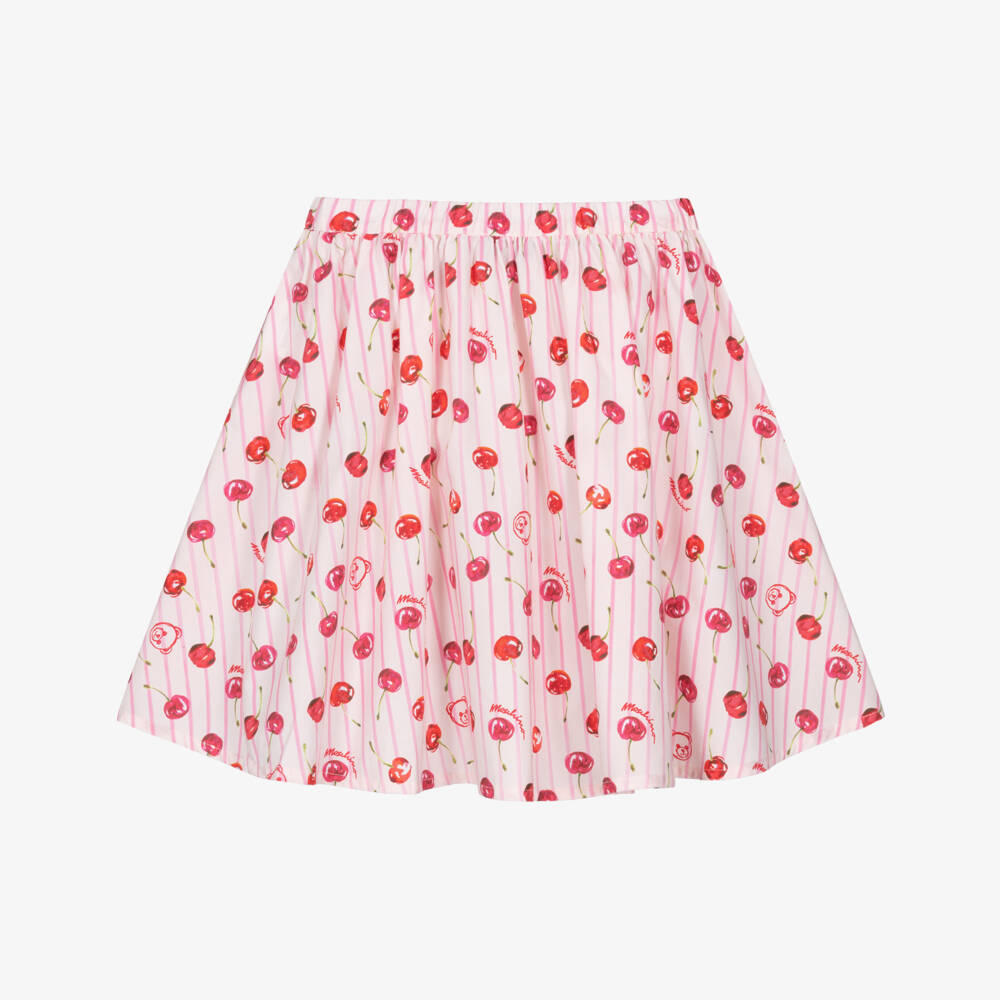 Moschino-Girls Pink Cotton Poplin Cherries Skirt | Childrensalon