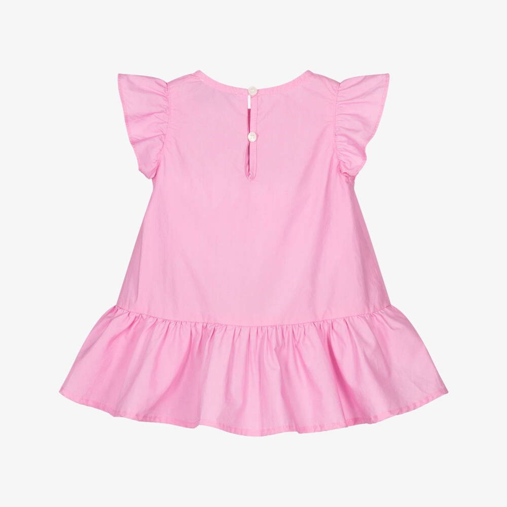 Moschino-Girls Pink Cotton Poplin Teddy Bear Dress | Childrensalon